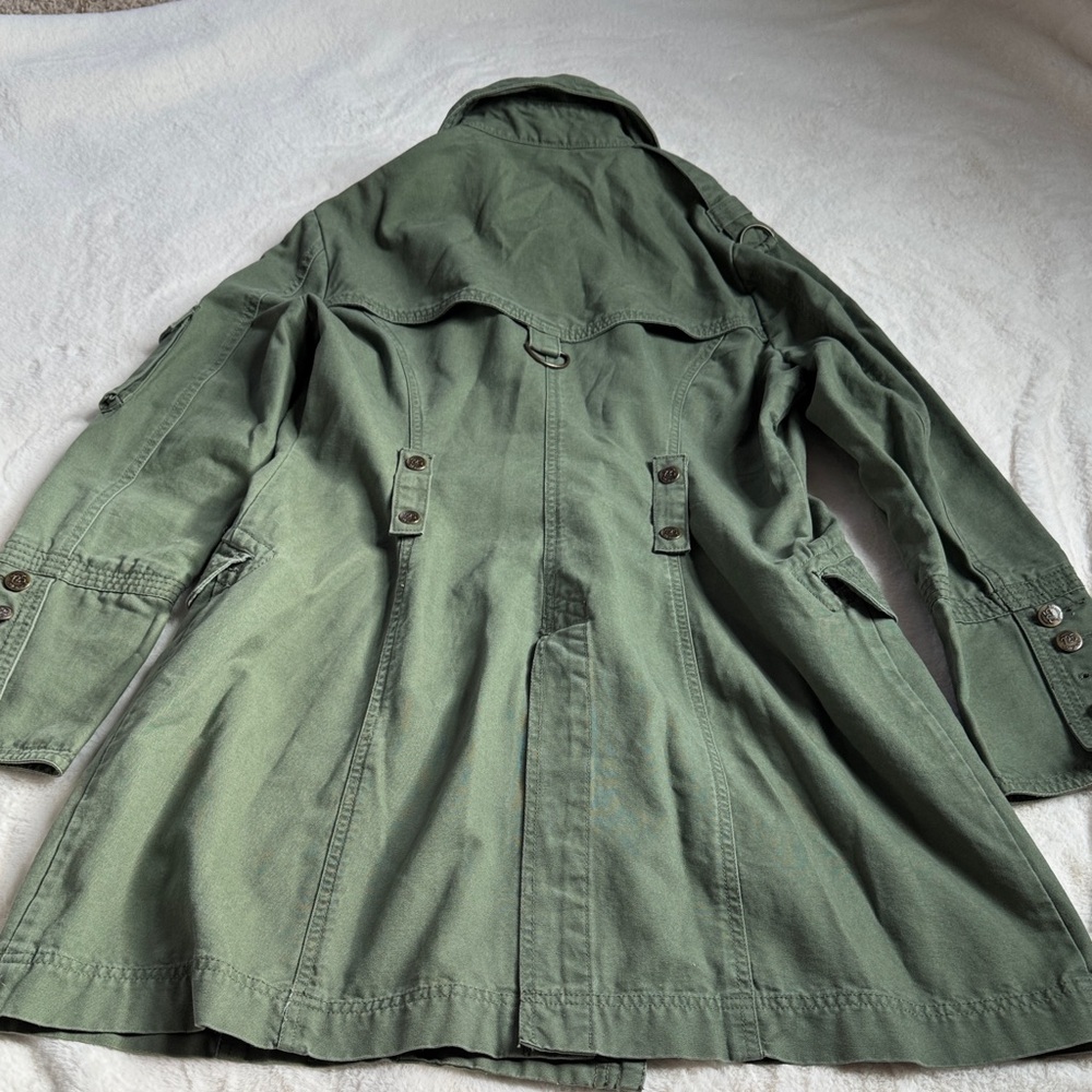 Women's Green Double-Breasted Military Style A-line Coat - Picture 12 of 14